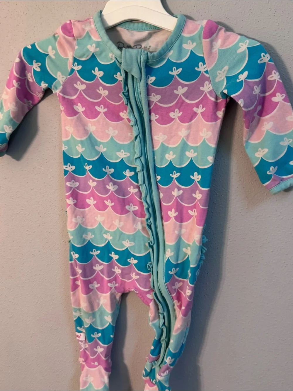 RuffleButts Baby Girls Mermaid Scale Footed Sleeper Pink Purple‎ Aqua 3-6M